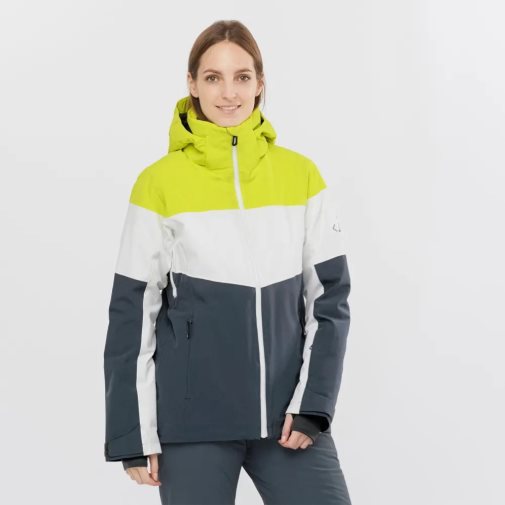 Dámské Lyžařské Bundy Salomon Slalom Insulated Hoodie Zelene Bílé Černé | CZ 31HDOZT